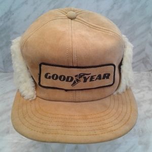 Vintage GOOD-YEAR Ear-flap sherpa Hat Made In Canada victory caps Toronto